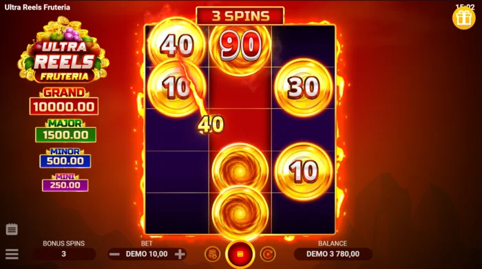 Ultra Reels Fruteria - bonus screen na may tatlong spins at tagakolekta