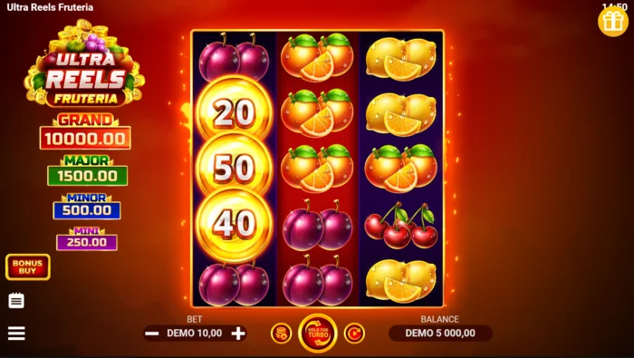 Ultra Reels Fruteria - pangunahing screen ng laro na 3 by 5